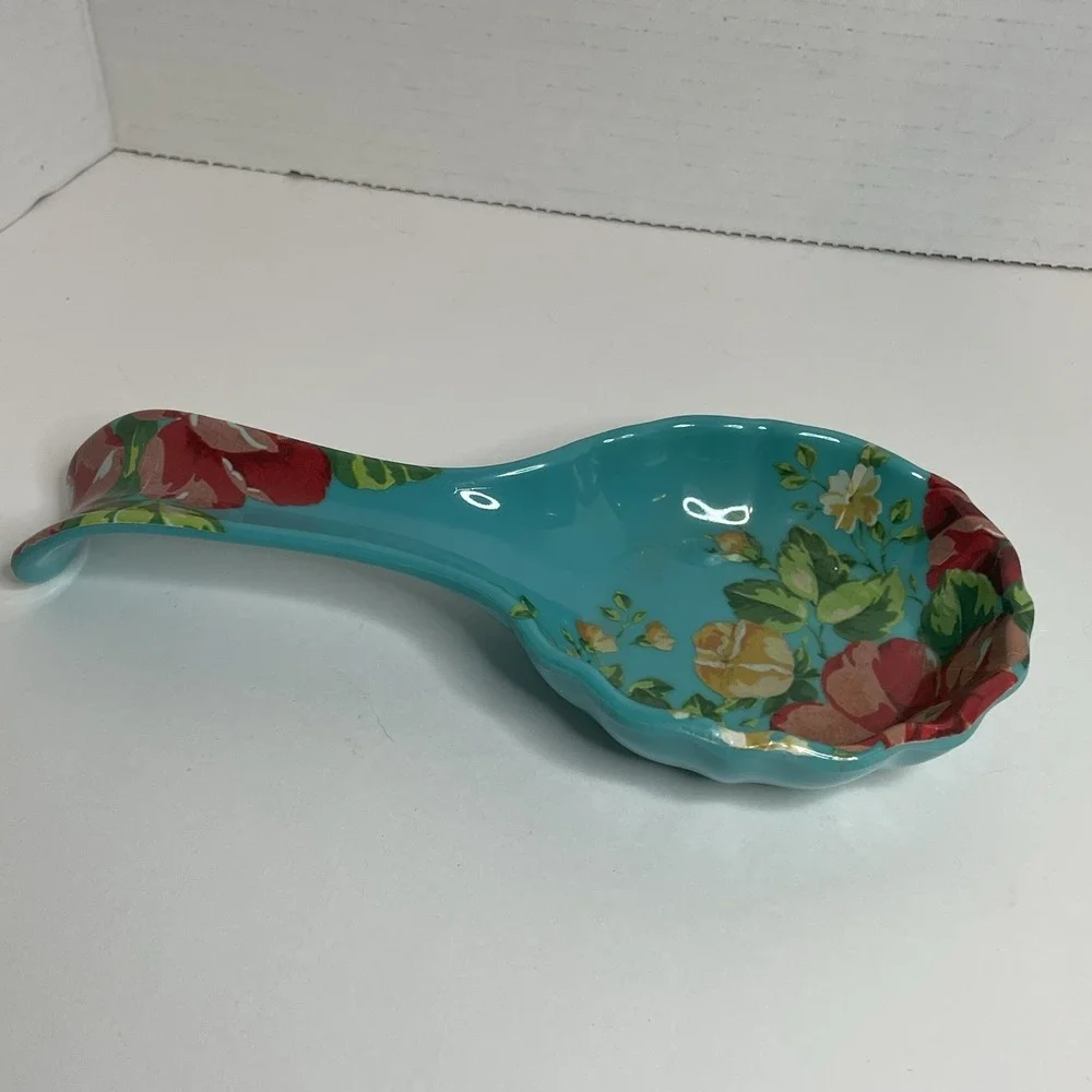 The Pioneer Woman Melamine Turquoise Multi Color Floral Spoon Rest Teal New